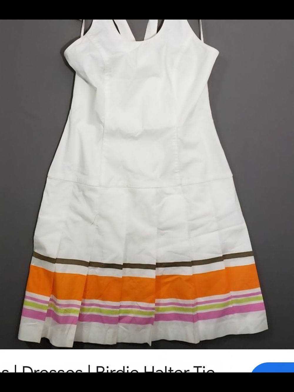 White Halter Dress with Bright Striped Hem Size 10 Cute & Flirty